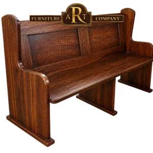 Affordable Blackwood church bench with a panelled back, curved arm ends and central support