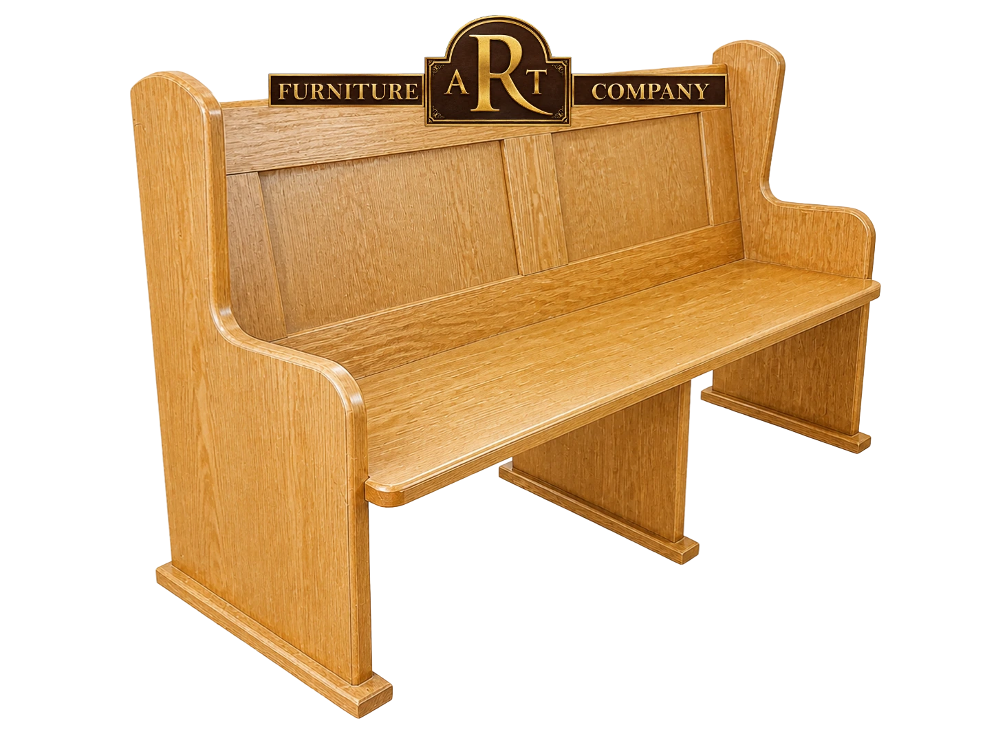 Affordable Oak church bench with light timber, a panelled back and central seat support