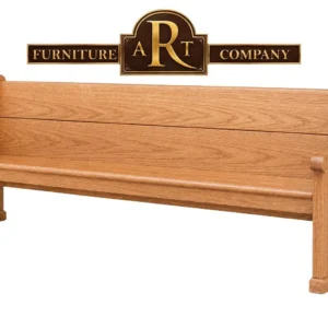 Standard Oak church bench with a light timber appearance, visible grain and shaped arm ends